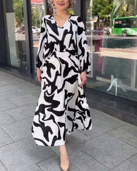 Fashion print elegant long-sleeved dress Black 23BF Casual Dresses Clothes Dresses Spring Summer