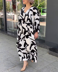 Elegant Long-Sleeved Dress With Fashion Print Casual Dresses