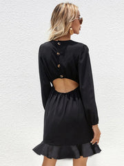 Ruffled Long-Sleeved Dress - Black