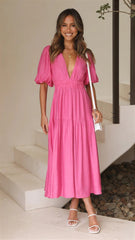 Brunch It Right Midi Dress - Rose Red