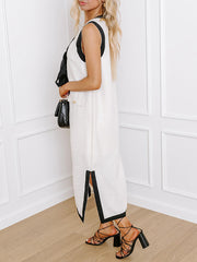 Colorblock Elegant Bow And Graceful Button Loose Midi Dress Dresses
