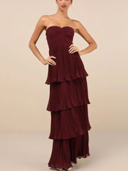 Plum Purple Strapless Tiered Maxi Dress