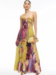 Kiara Multicolored Ikat Print Maxi Dress