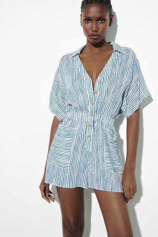 Summer Stripes Romper - Blue