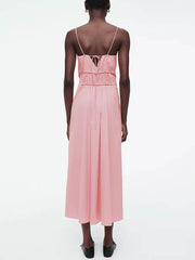 Suspender Pleated Stylish Waist Midi Dress Dresses
