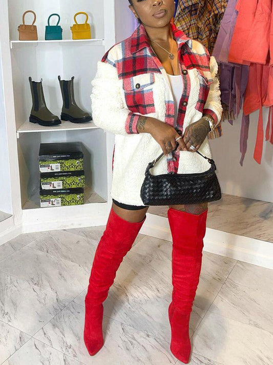 Lamb Denim Graceful Patchwork Coat Red / S Coats & Jackets