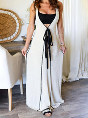 Contrast Color Self-Tie Charming Flowy Oversized Maxi Dress Dresses