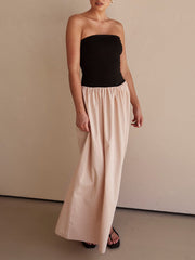Strapless Black And Charming Sand Paneled Maxi Dress Dresses