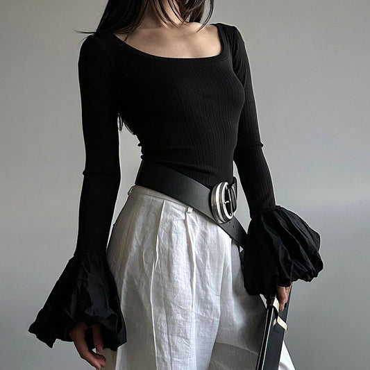 Trent Top With Umbrella Cuff Sleeves - Black