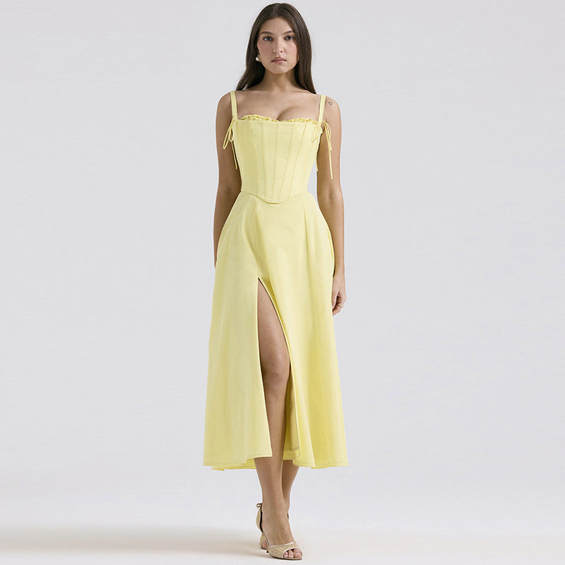 Sunflower Slit Dress-Yellow