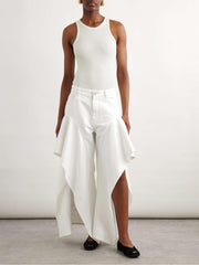 Ruffled Mid-Rise Wide-Leg Jeans