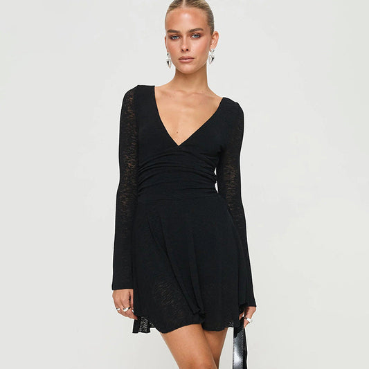 Cosmic Elegance V Neck Dress-Black