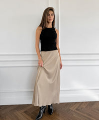 Sleek Satin Skirt - Khaki