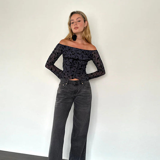 Rush Off-Shoulder Top-Dark Blue