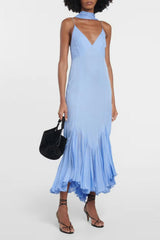 Vintage Party Midi Dress With Stole - Blue