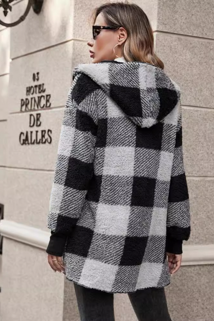 Loose Plaid Color Block Knit Cardigan Chic Christmas Outerwear