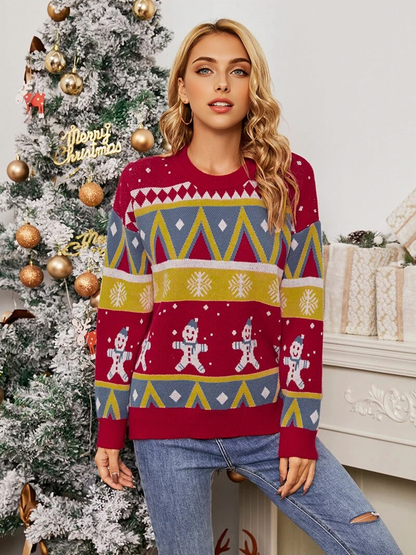 JuliaFashion-Christmas Snowflake Sweater New Pullover Christmas Snowman Sweater