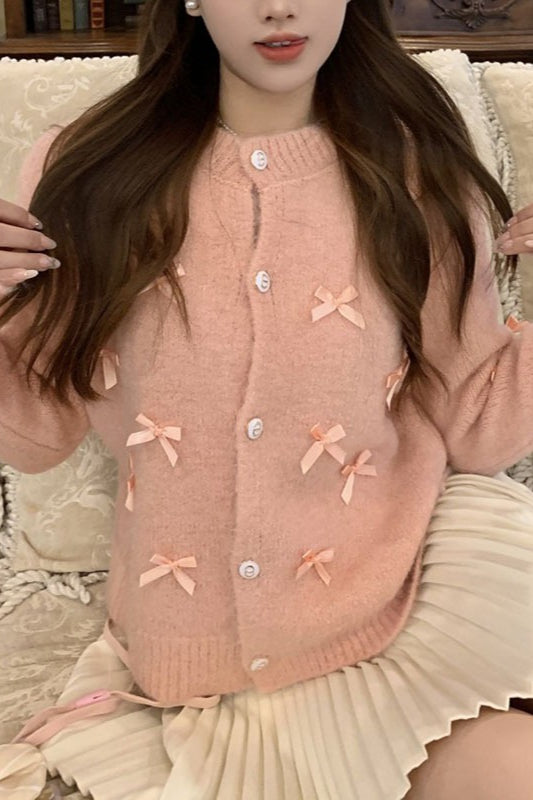 Chunky Bow Short Knit Christmas Cardigan