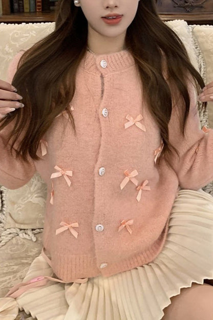 Chunky Bow Short Knit Christmas Cardigan