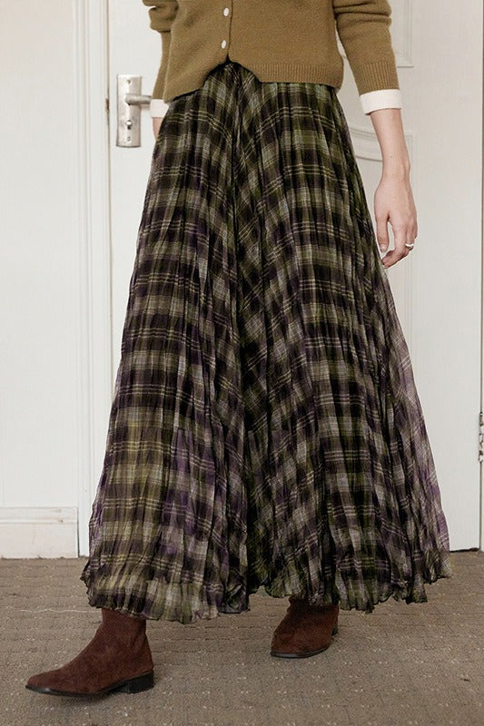 Plaid A-Line Maxi Christmas Skirt