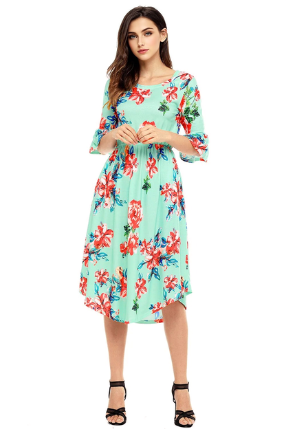 JuliaFashion-Find Me Floral Print Bell Sleeve Midi Dress