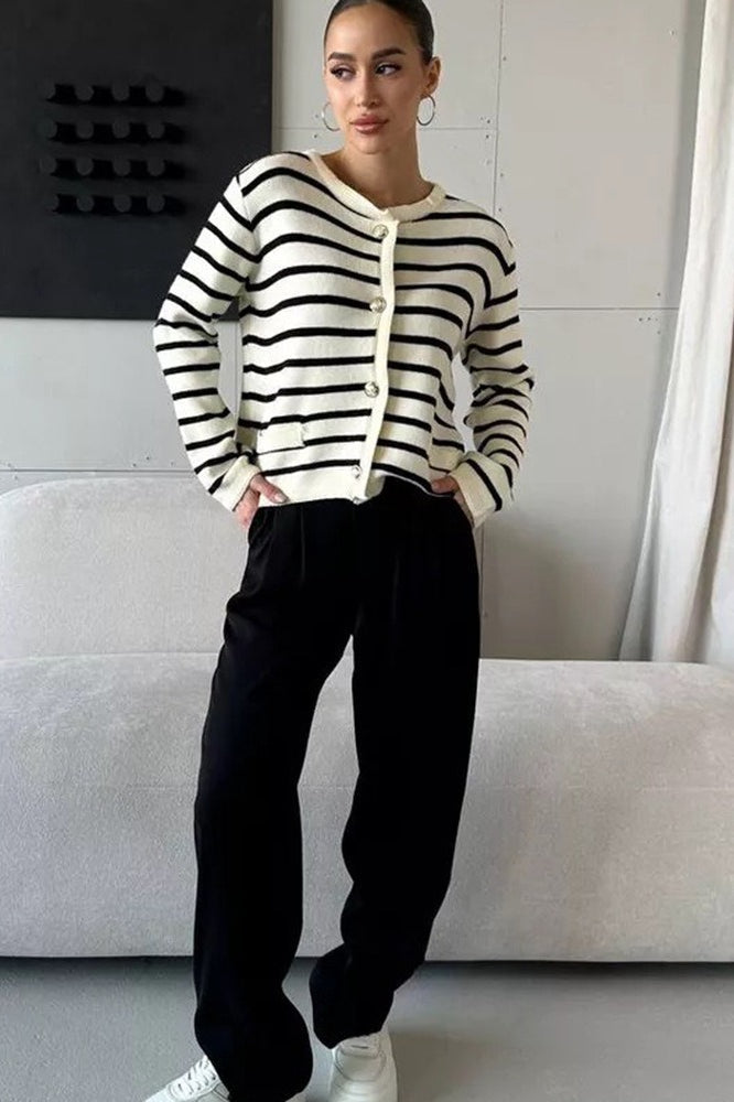 Short Striped Knit Christmas Cardigan