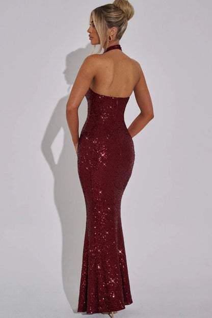 Rhinestone Halter Bodycon Party Dress