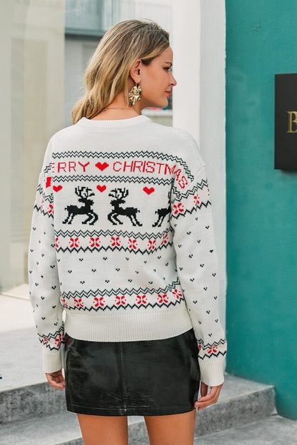 Christmas Cozy Moose Polka Dot Color Block Sweater