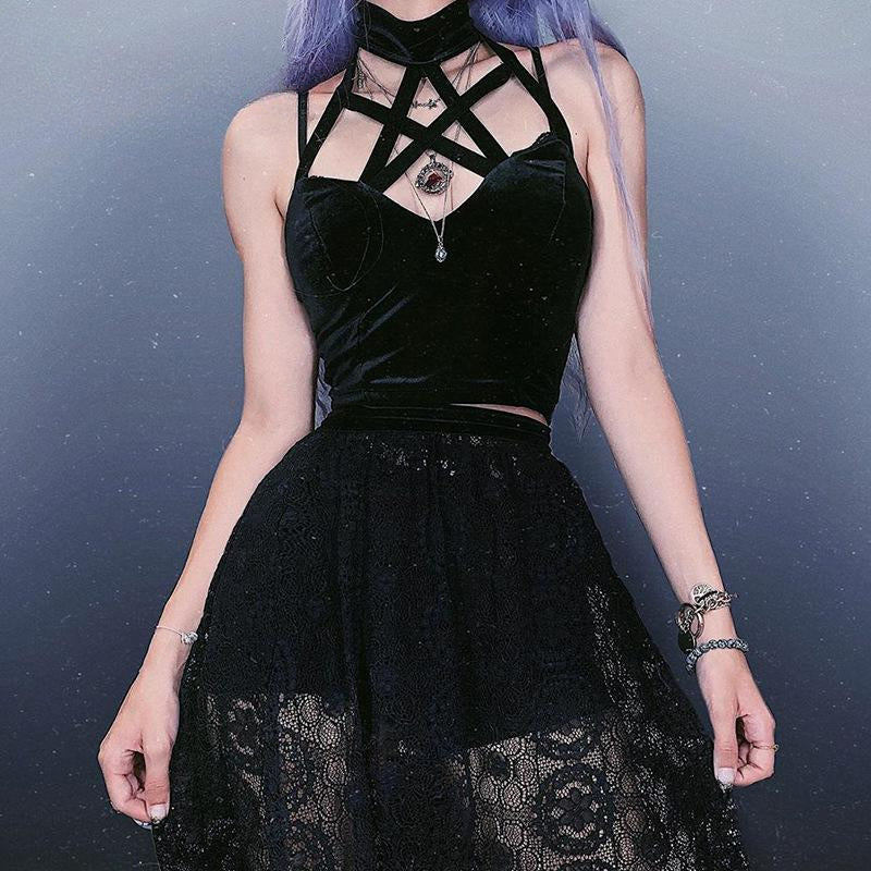 Mysterious Sexy Cross Gothic Casual Hollow Summer Crop Top