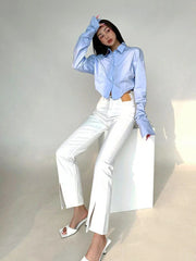 Korean Style Long Sleeve Button Crop Blouse blouse-250126
