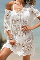 Loose Deep V Hollow Out Beach Knit Cover Up