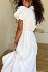 V-Neck Tie Waist Short Sleeve Boho Dress