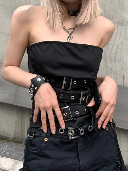 Gothic Design Eyelet Black Punk Bandage Crop Sleeveless Top