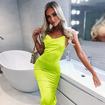 Julia Fashion - Long Satin Sleeveless Backless Elegant Mini Dress