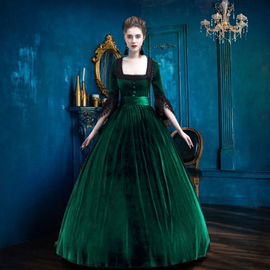 JuliaFashion - 2024 New Medieval Renaissance Velvet Gothic Court Queen Cosplay Vestidos Dress