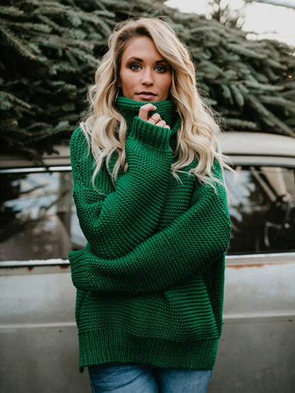Thick Autumn Winter Green Knitted Oversized Turtleneck Christmas Sweater Sweaters-L