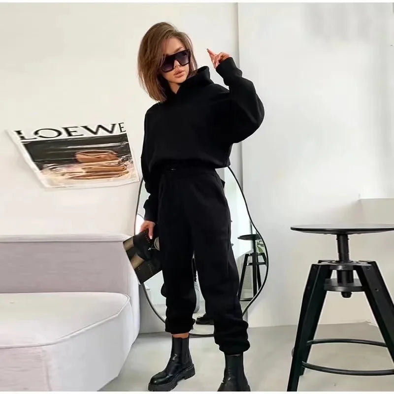 Autumn Winter Two Piece Sets Oversized Suit Trouser Sweatshirt Sportswear Hoody