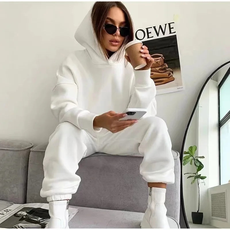 Autumn Winter Two Piece Sets Oversized Suit Trouser Sweatshirt Sportswear Hoody