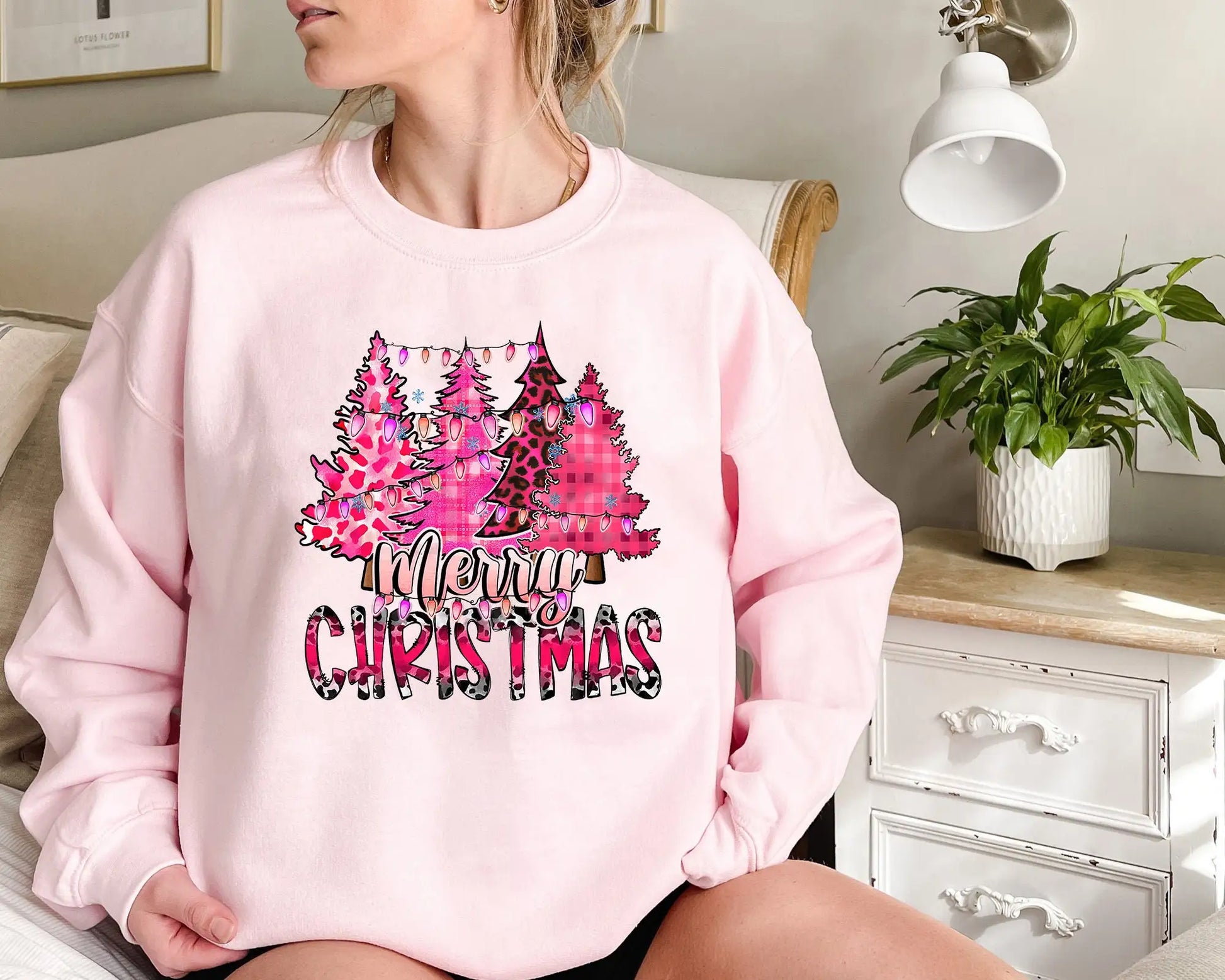 Cute Cartoon Pink Tree Casual Appropriate Female Christmas Hoodie / S Hoodies-L
