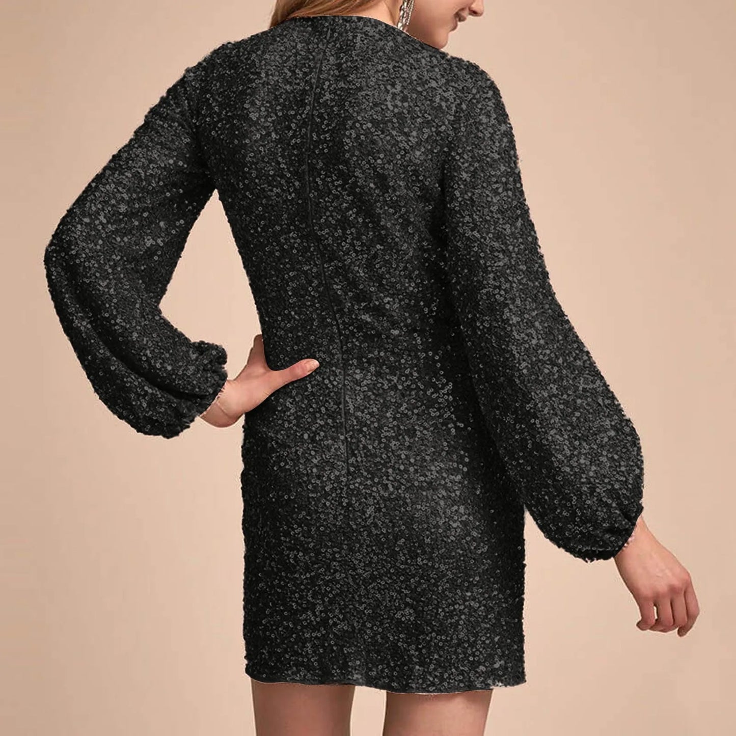 JuliaFashion - 2024 Elegant Evening Sequin Mini Bodycon Slim Long-Sleeved Temperament Fashion Trend Sequined Hip Dress