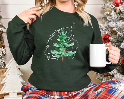 Hot Sale Merry Bright Light Tree Girl Holiday Christmas Hoodie Green / S Hoodies-L