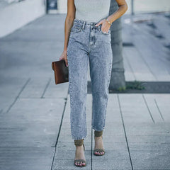 Slim Fit High-Waist Vintage Streetwear Casual Blue Denim Jean