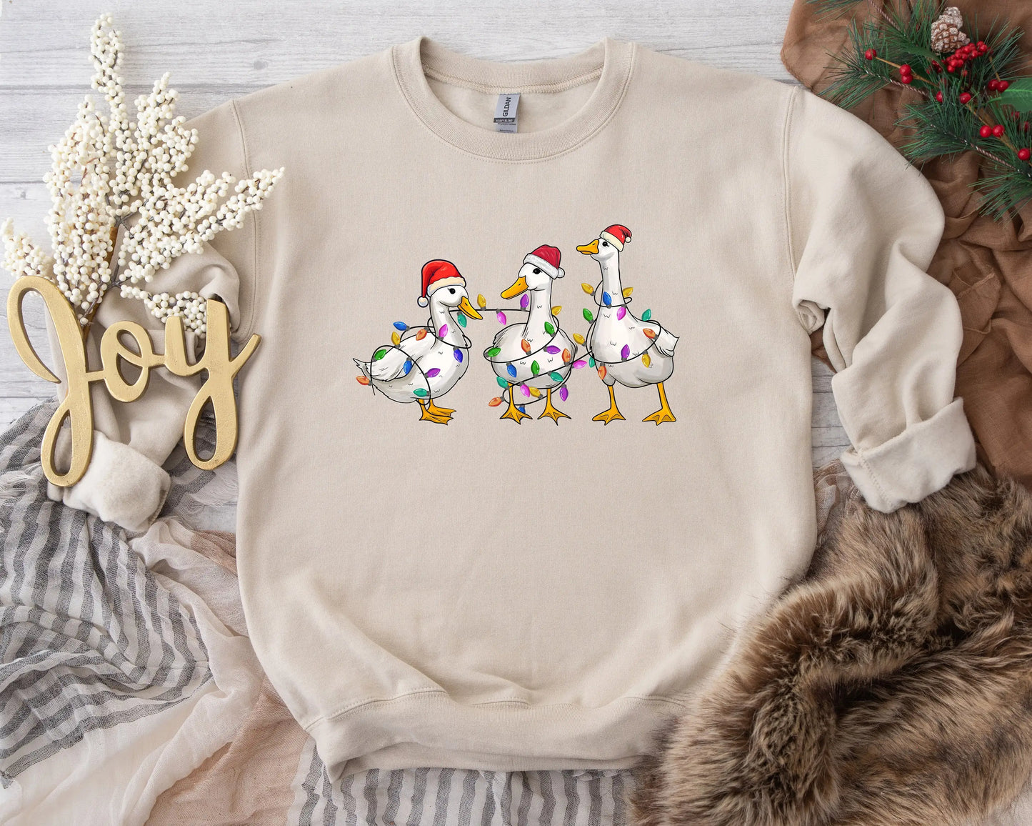 Voguish Day Cotton Duck Lights Essential Family Party Christmas Hoodie Creamy-White / S Hoodies-L