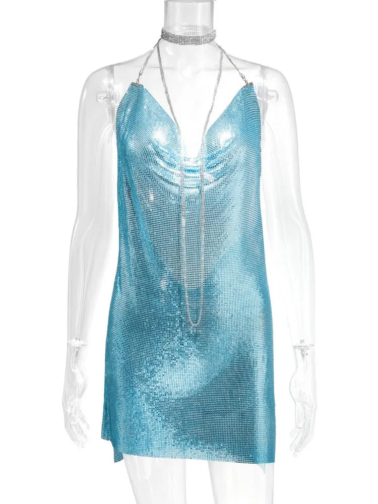 Julia Fashion - Sexy Clubwear Backless Sequin Cocktail Metalic Mini Dress