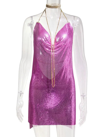 Julia Fashion - Sexy Clubwear Backless Sequin Cocktail Metalic Mini Dress