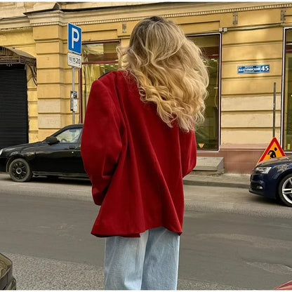 Red Suit Lapel Full Sleeve Coat Coats-241208