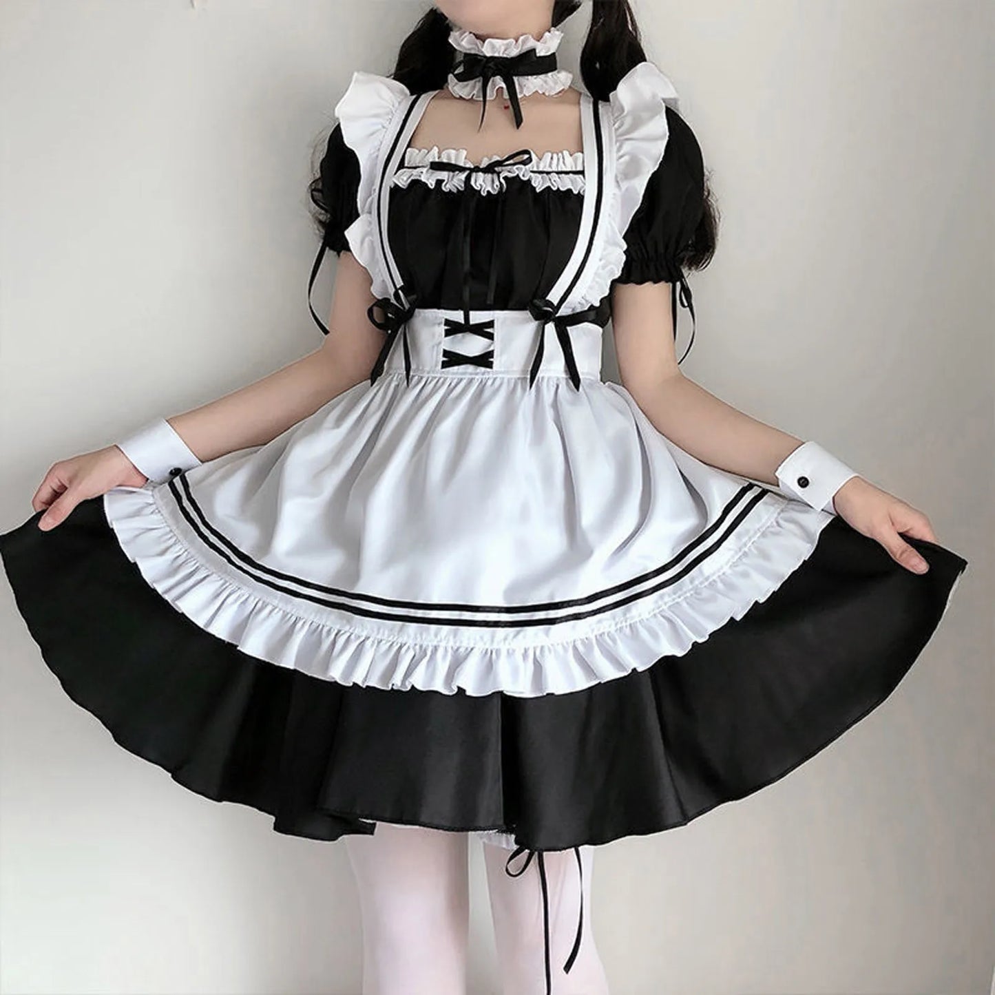 JuliaFashion - 2024 Black Cute Lolita Maid Costumes Girls Women Lovely Maid Cosplay Costume Animation Show Japanese Outfit Cafe Apron Dress