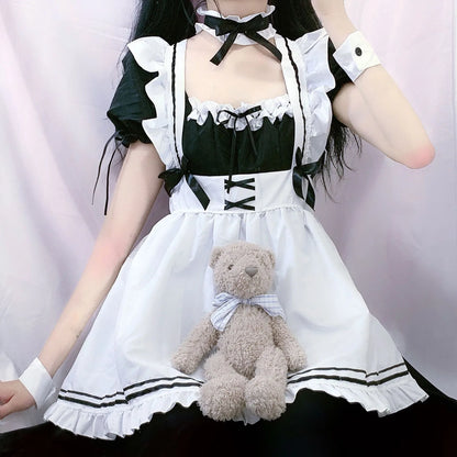 JuliaFashion - 2024 Black Cute Lolita Maid Costumes Girls Women Lovely Maid Cosplay Costume Animation Show Japanese Outfit Cafe Apron Dress