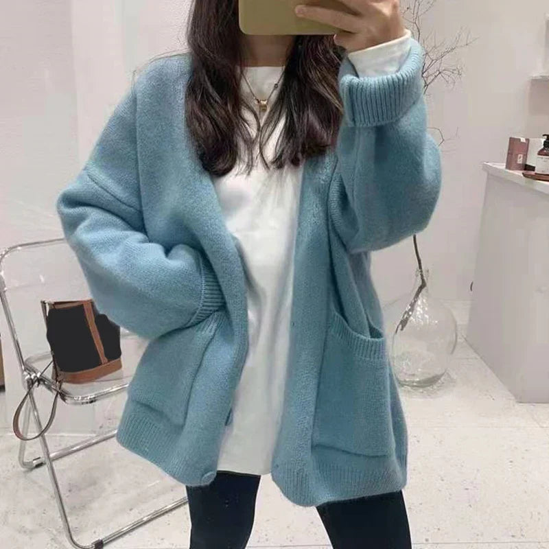Lazy Wind Yellow Single-Breasted Knit Cardigan cardiagn-250126
