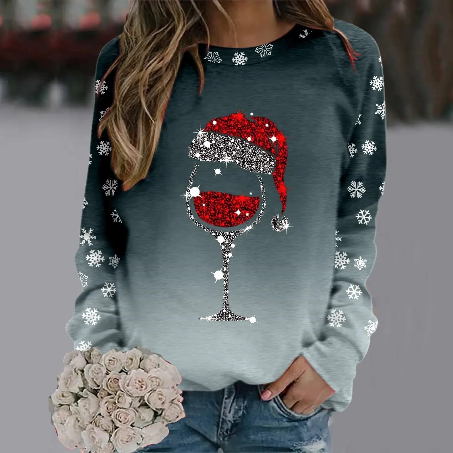 Cute Reindeer Graphic Long Sleeve Sweatshirt New Year Christmas Sweater 2-Dark Gray / S Sweaters-L